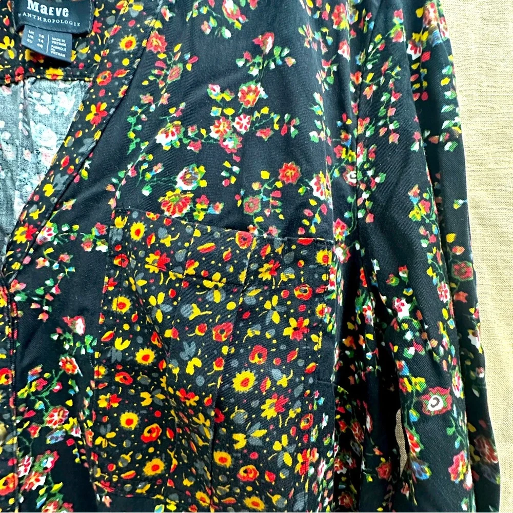 Anthropologie Black Floral Long-Sleeve Tiered Dress - Picture 4 of 16